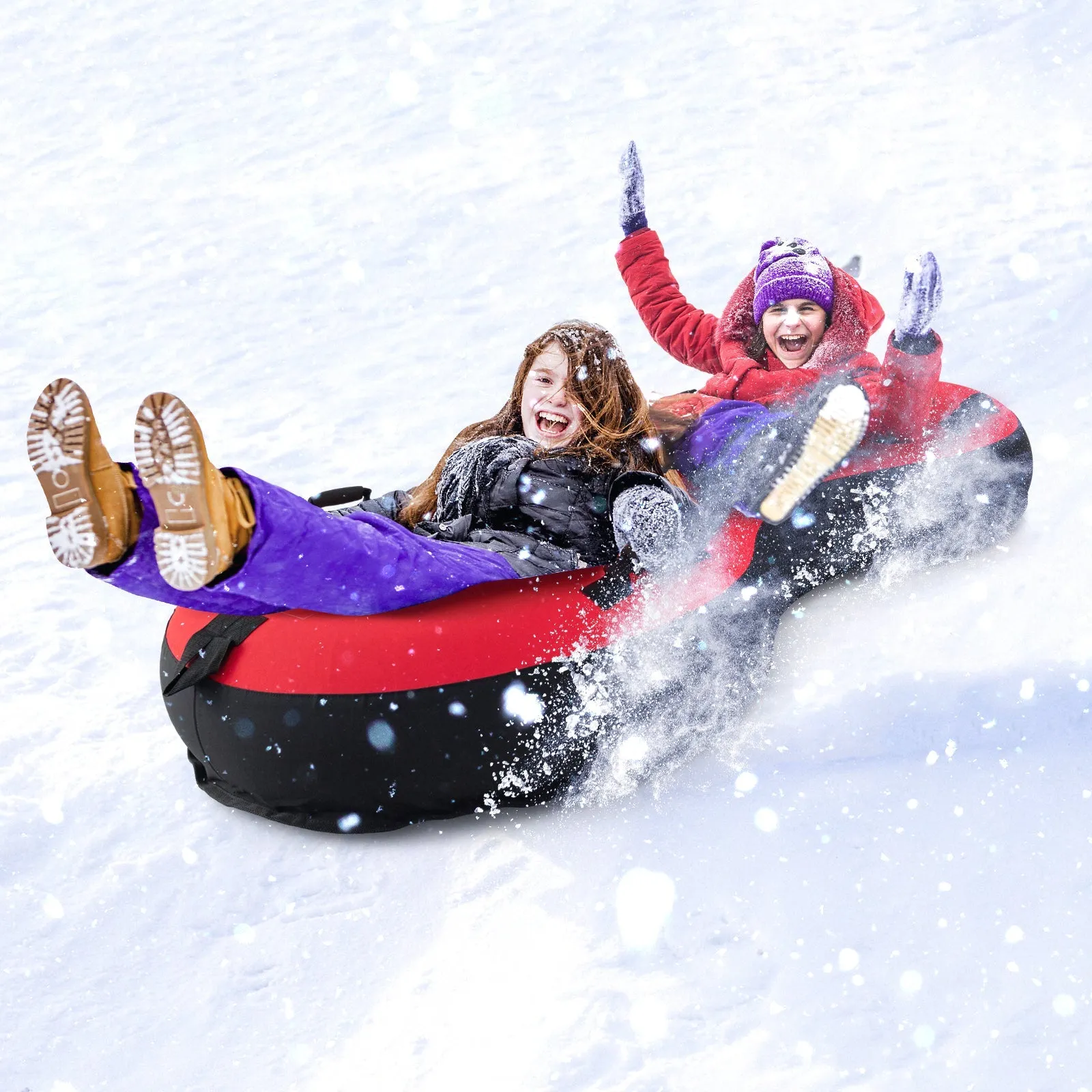 2-Person Inflatable Snow Tube for Adults Kids-Red