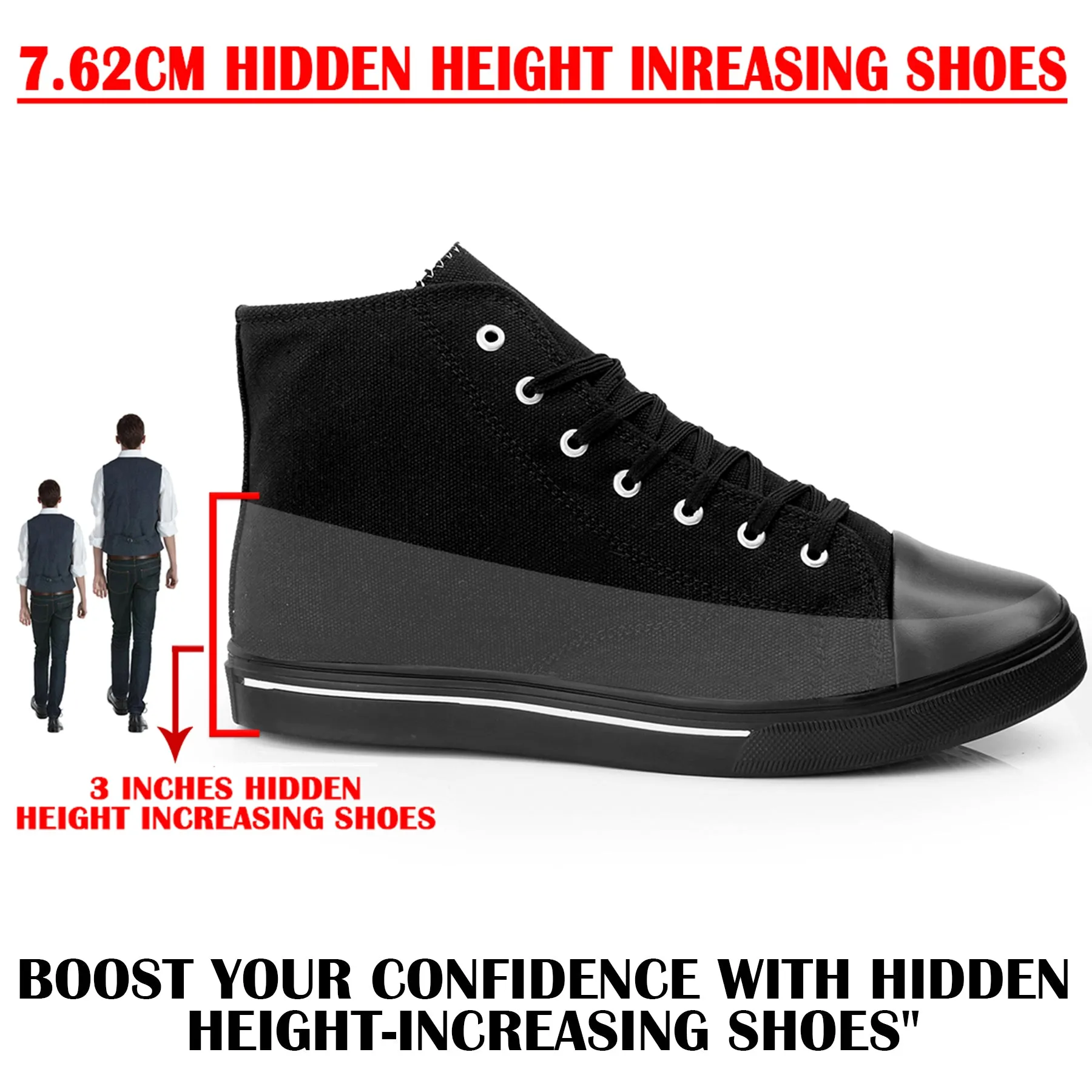 3 Inches Hidden Height Increasing Classic Canvas Elevator Shoes