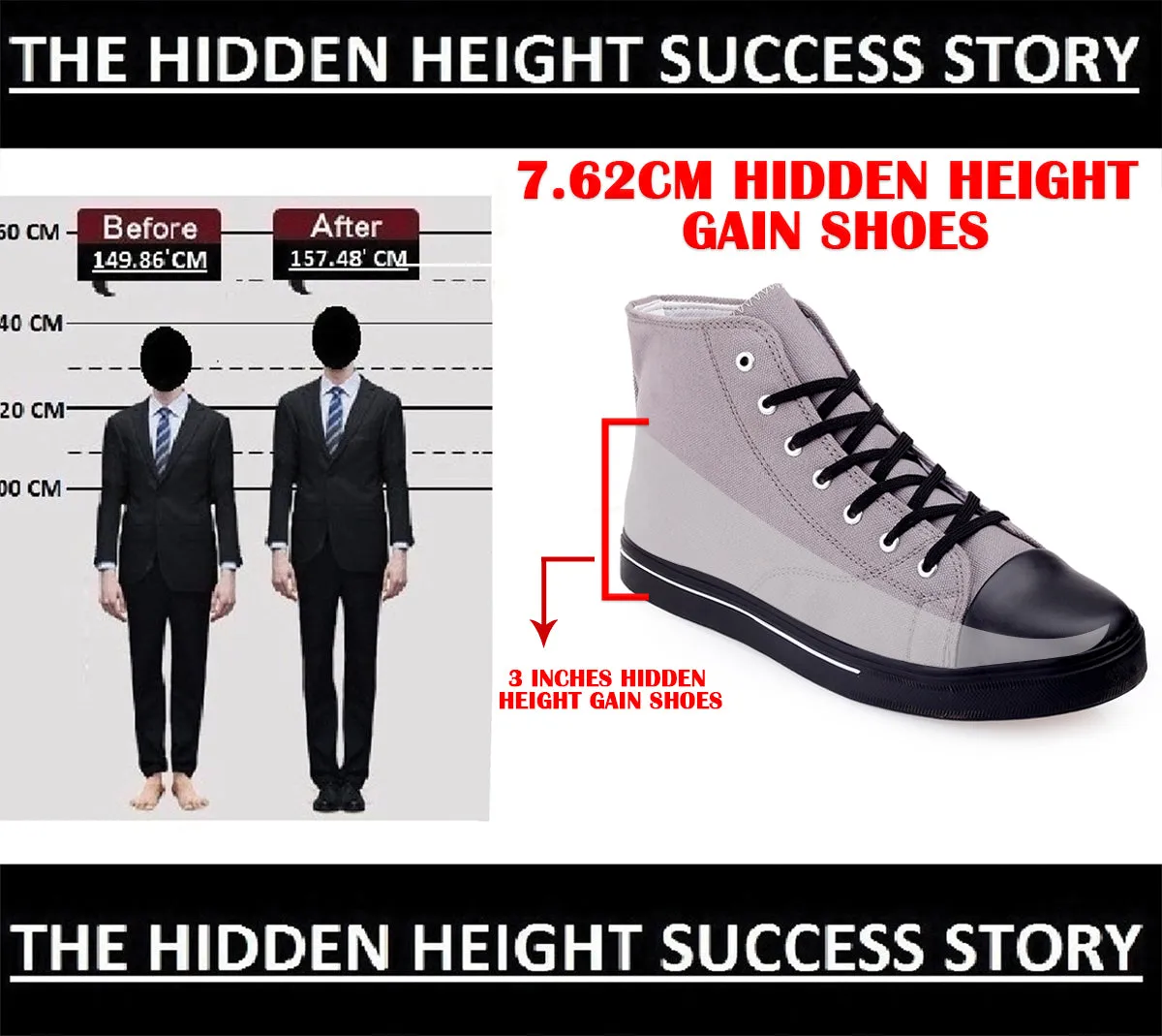 3 Inches Hidden Height Increasing Classic Canvas Elevator Shoes