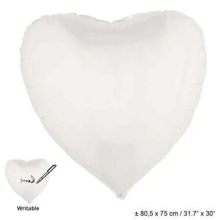 32" Heart Shaped Mylar Balloon - White Writable