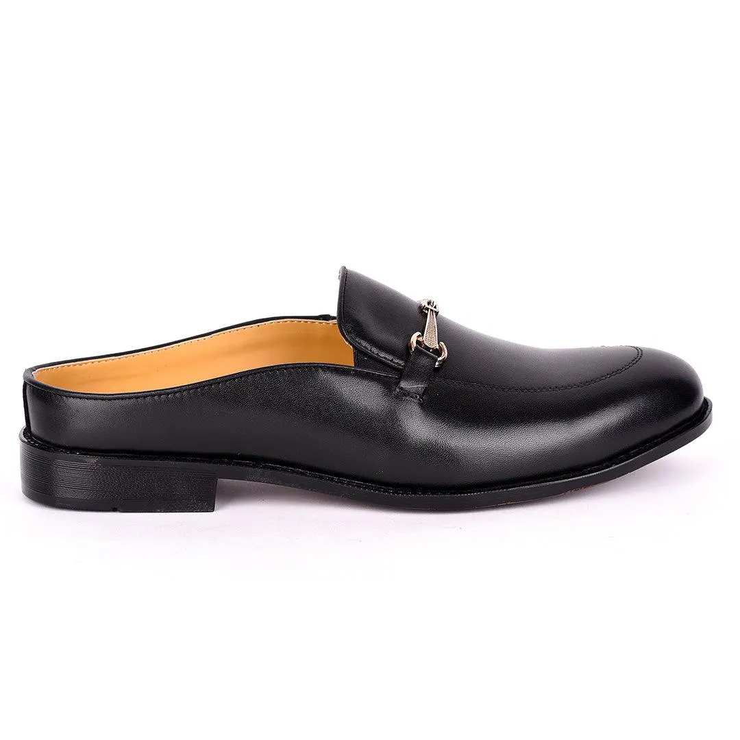 Abraham Mathias Plain Leather With Classic Chain Men's Half Shoe- Black