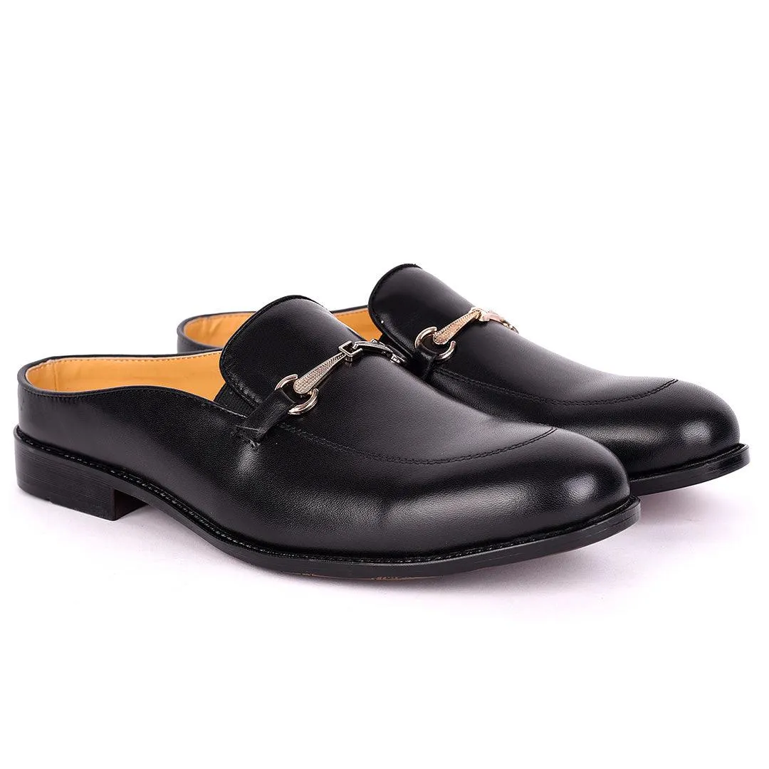 Abraham Mathias Plain Leather With Classic Chain Men's Half Shoe- Black