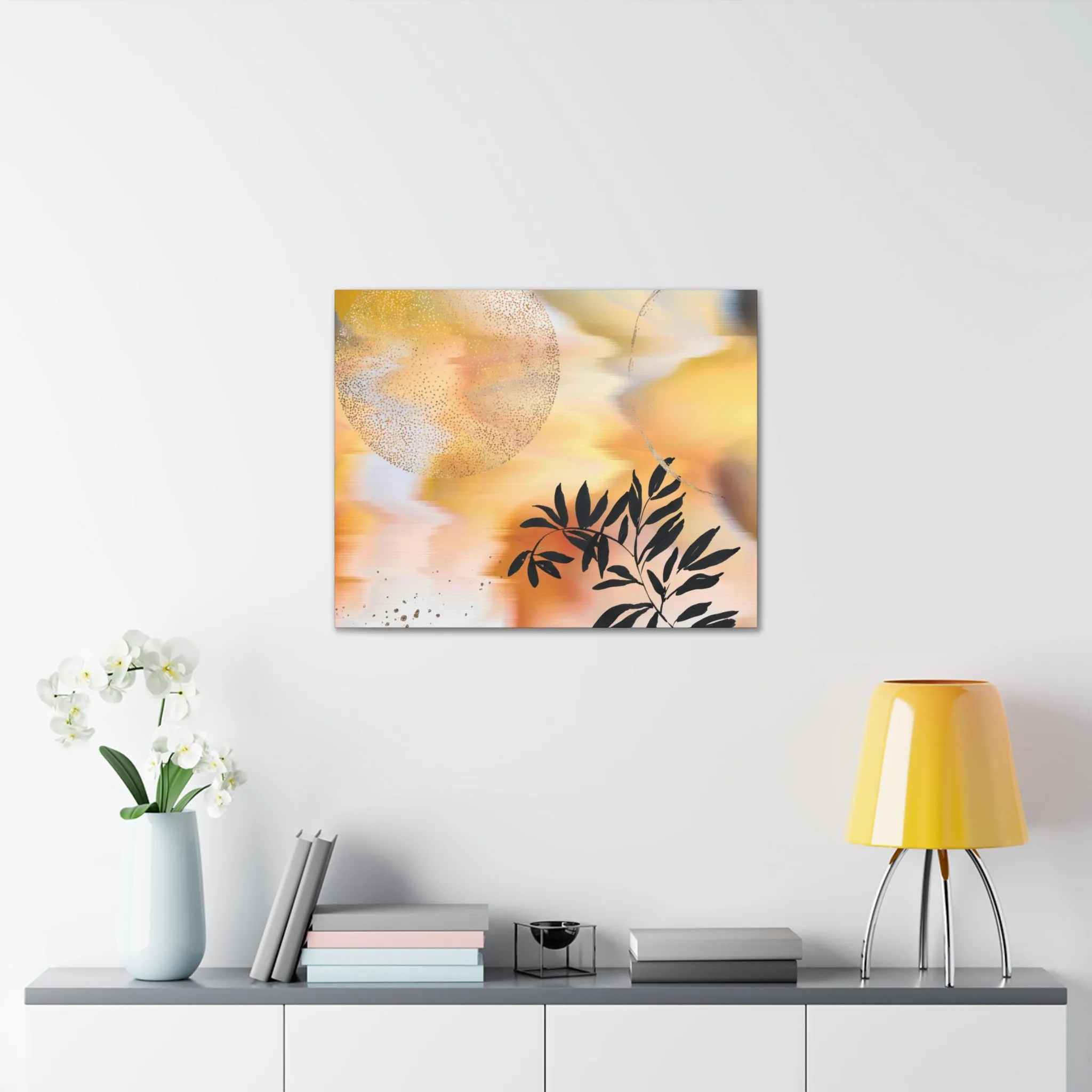 Abstract Canvas Wall Art | Yellow Orange Black Ombre Floral