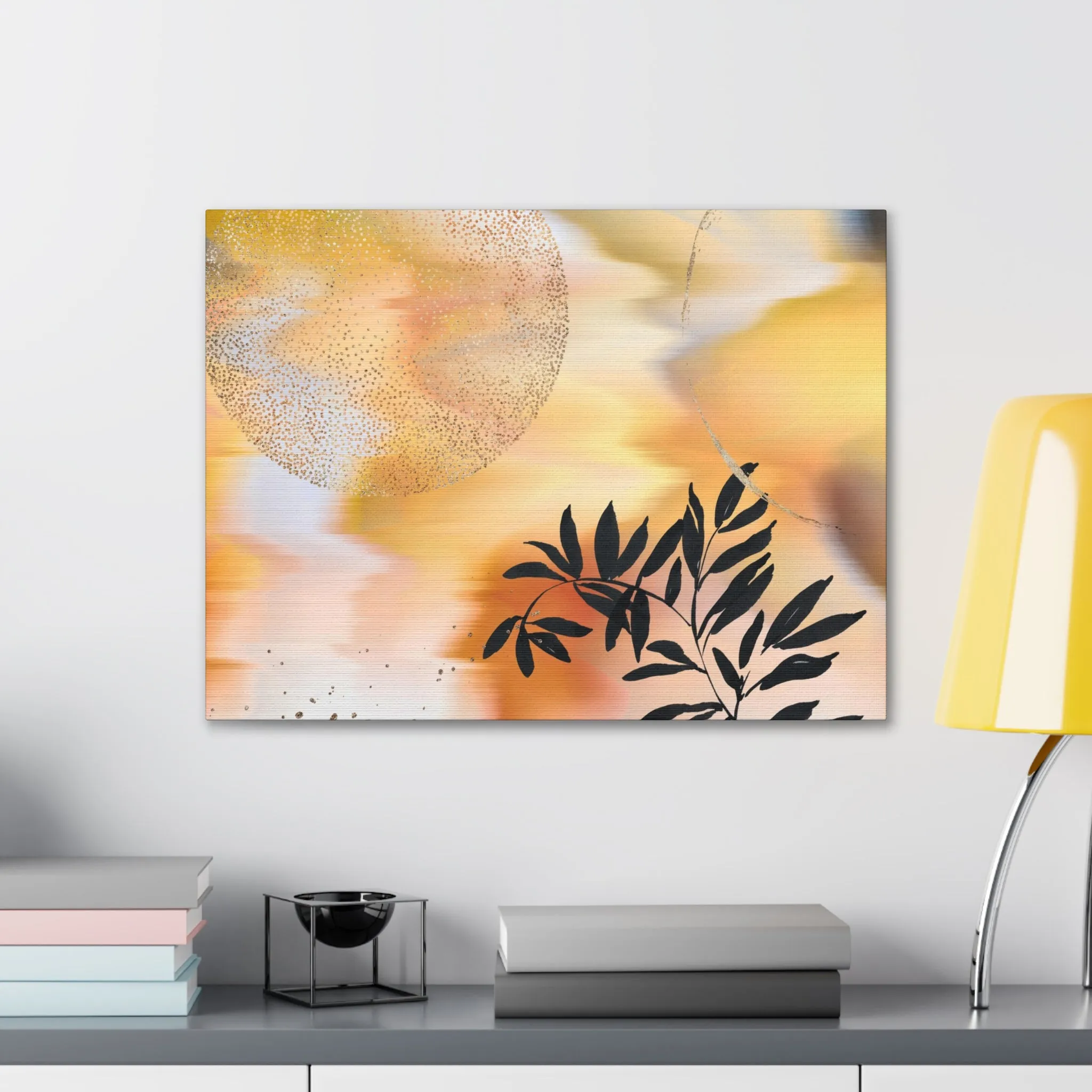 Abstract Canvas Wall Art | Yellow Orange Black Ombre Floral