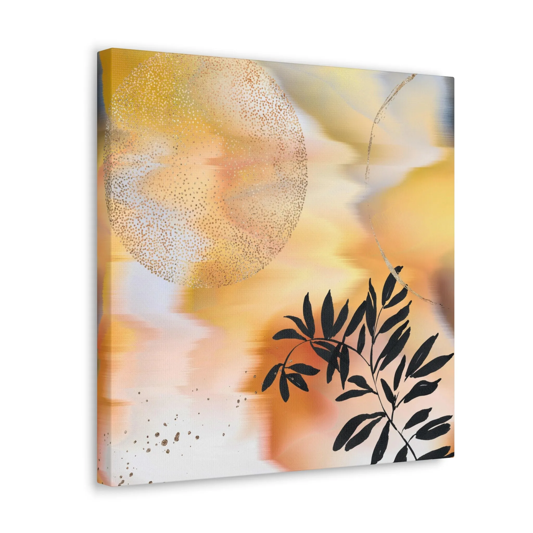 Abstract Canvas Wall Art | Yellow Orange Black Ombre Floral