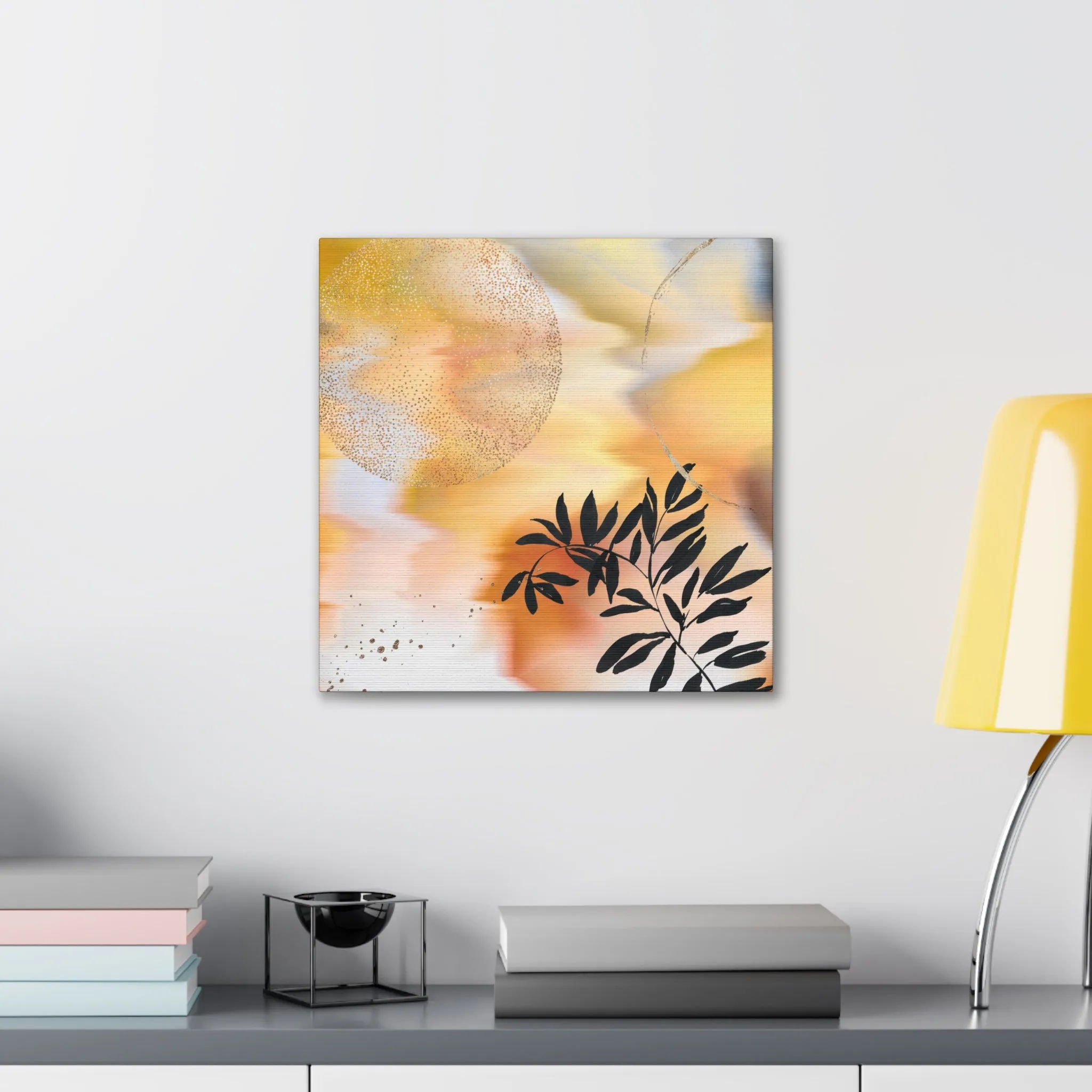 Abstract Canvas Wall Art | Yellow Orange Black Ombre Floral