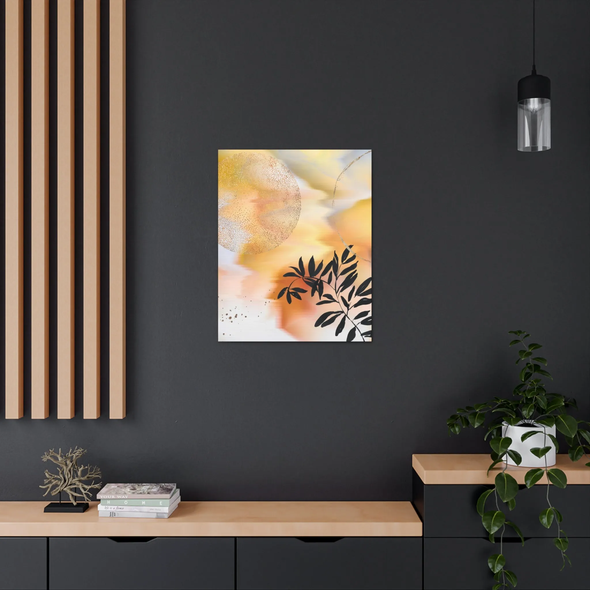 Abstract Canvas Wall Art | Yellow Orange Black Ombre Floral