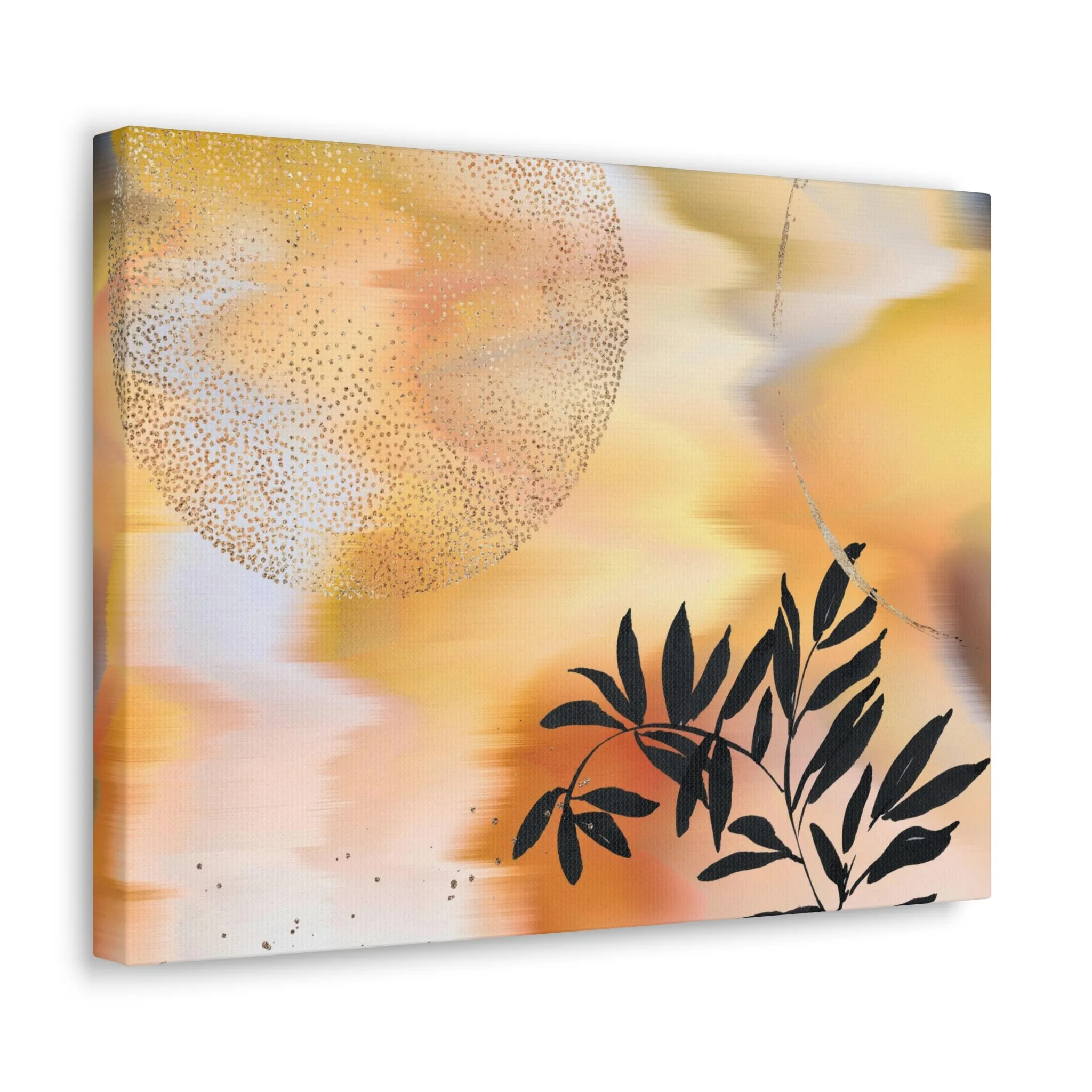 Abstract Canvas Wall Art | Yellow Orange Black Ombre Floral