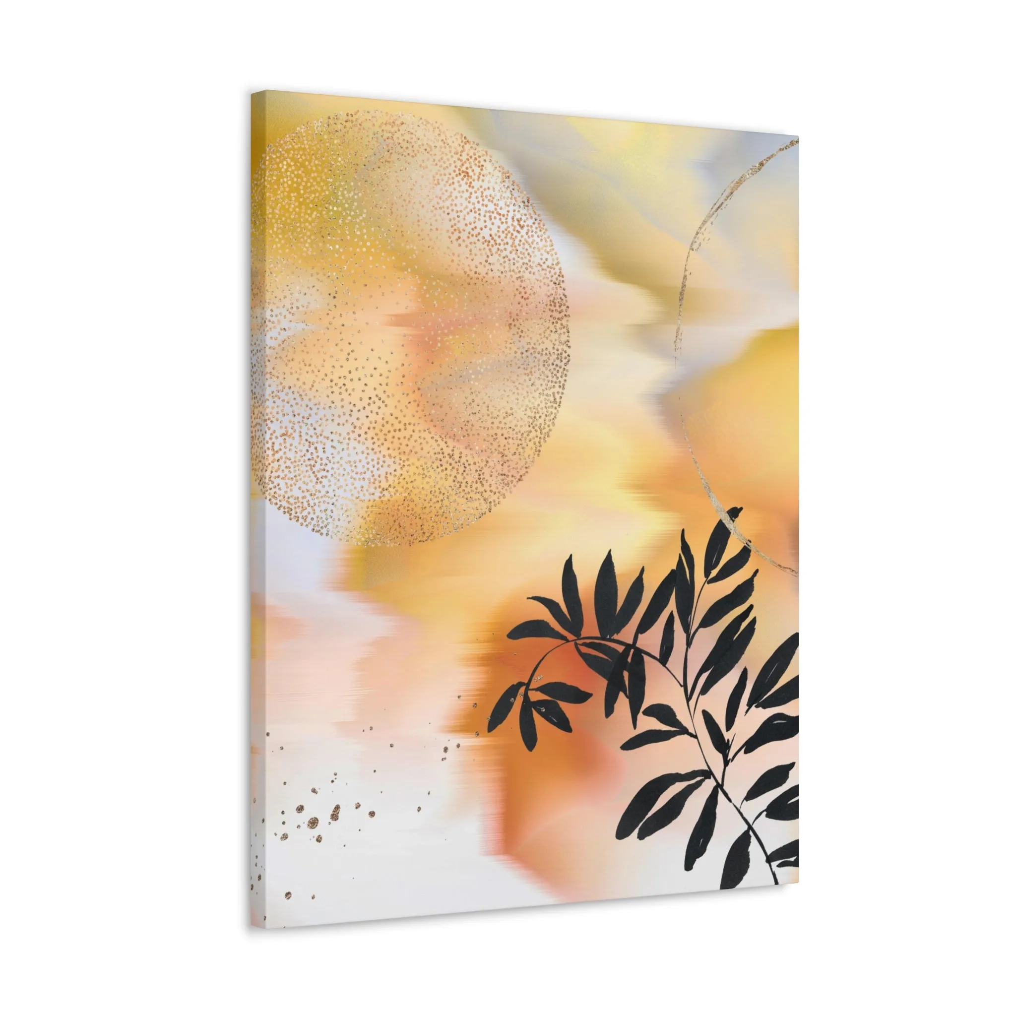 Abstract Canvas Wall Art | Yellow Orange Black Ombre Floral