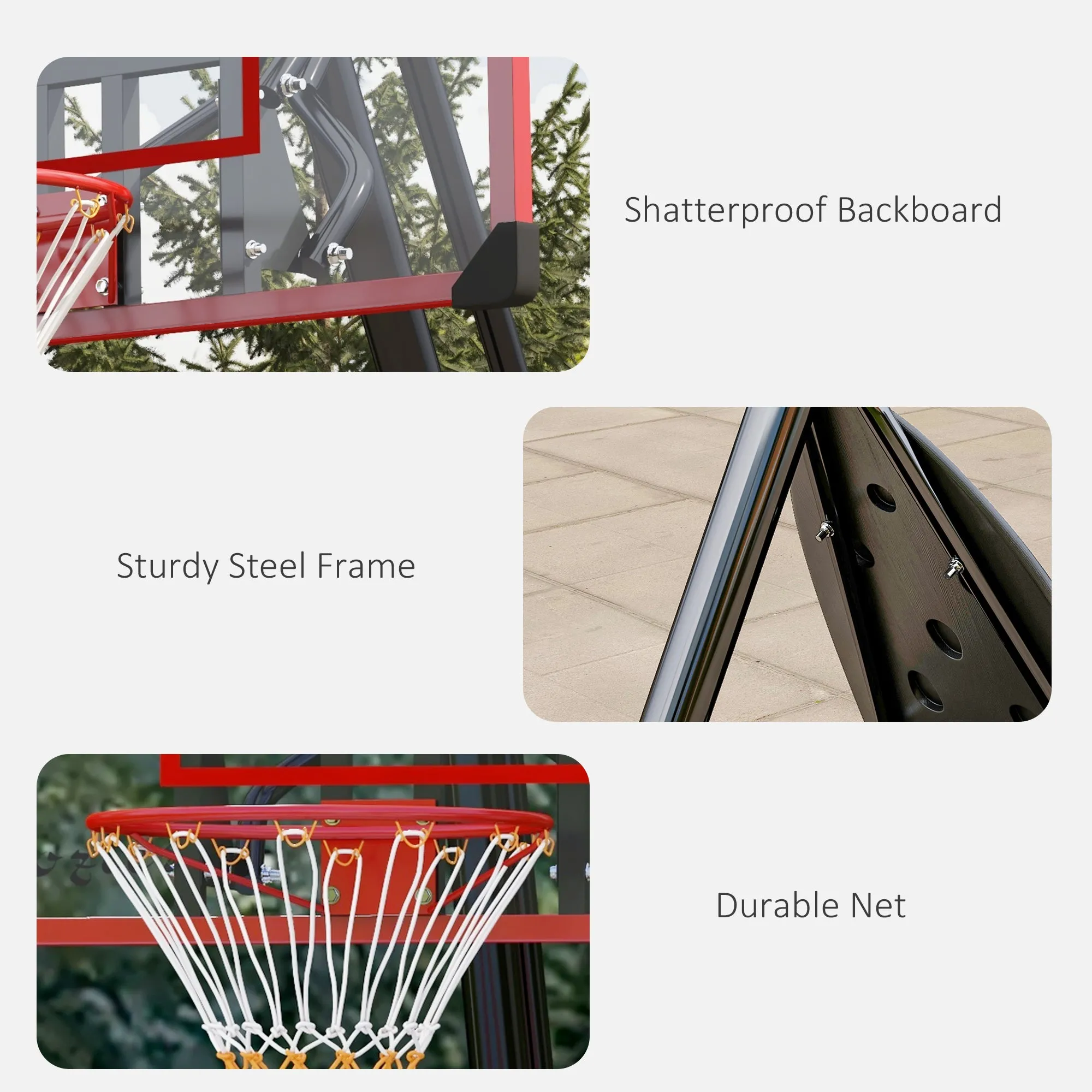 Adjustable Basketball Hoop with Weighted Base, 2.4-2.9m, Red