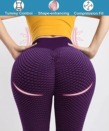 AIMILIA Textured Anti Cellulite Leggings for Women High Waisted Yoga Pants Workout Tummy Control Sport Tights Y-tight-purple