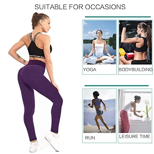 AIMILIA Textured Anti Cellulite Leggings for Women High Waisted Yoga Pants Workout Tummy Control Sport Tights Y-tight-purple