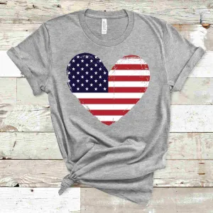 American Flag Heart T-Shirt - Athletic Heather