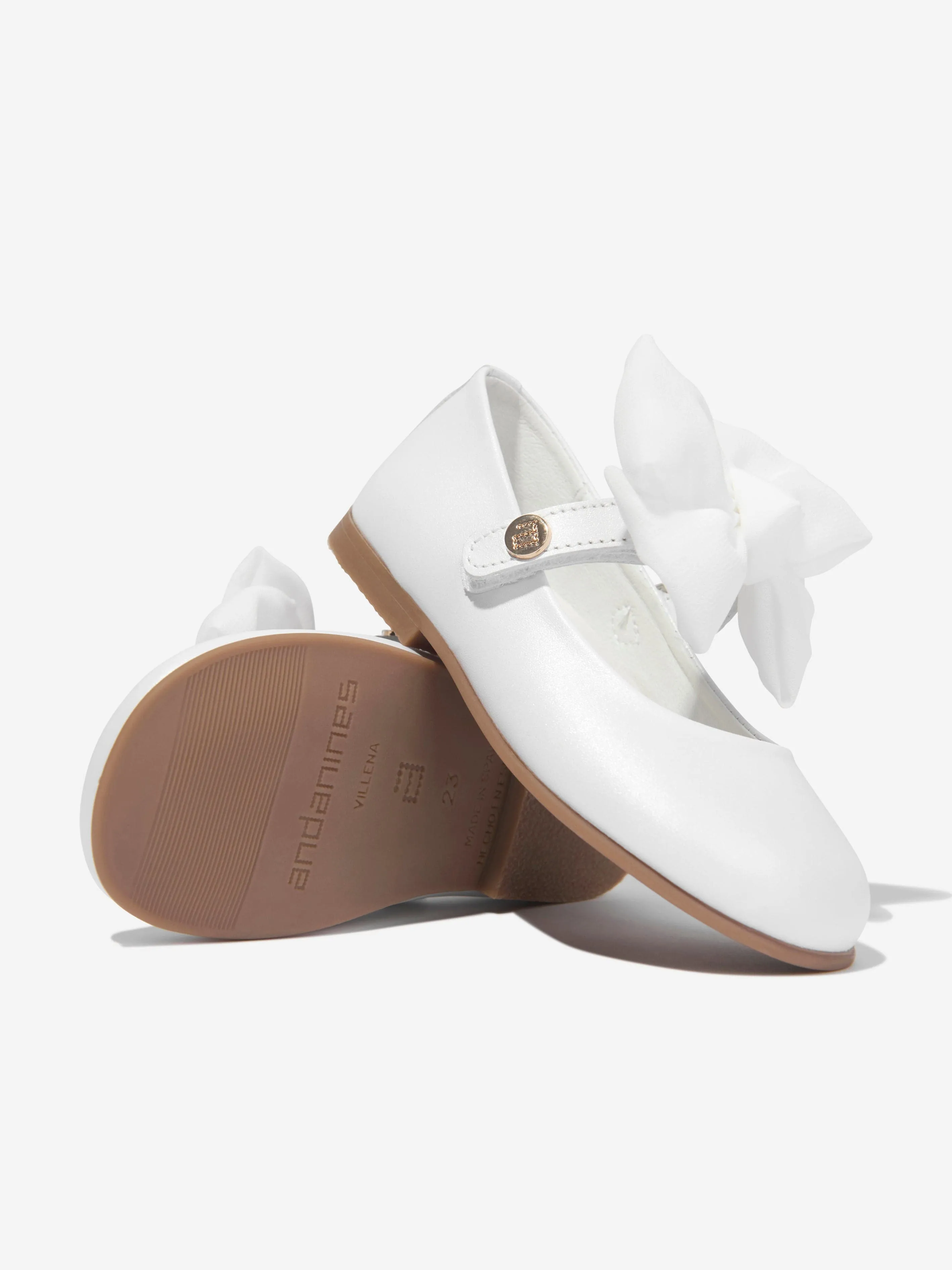 Andanines Girls Leather Bow Shoes in White