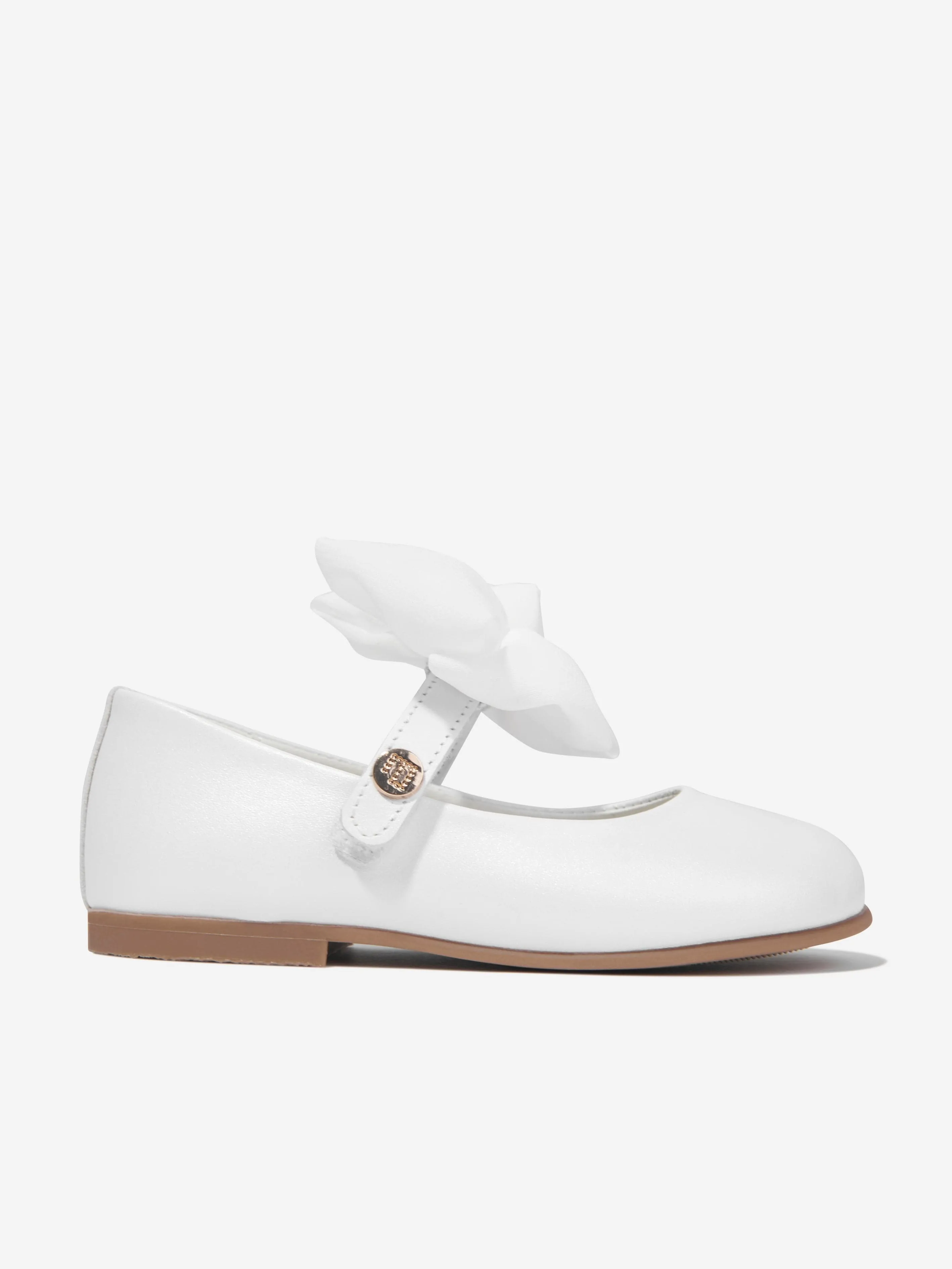 Andanines Girls Leather Bow Shoes in White