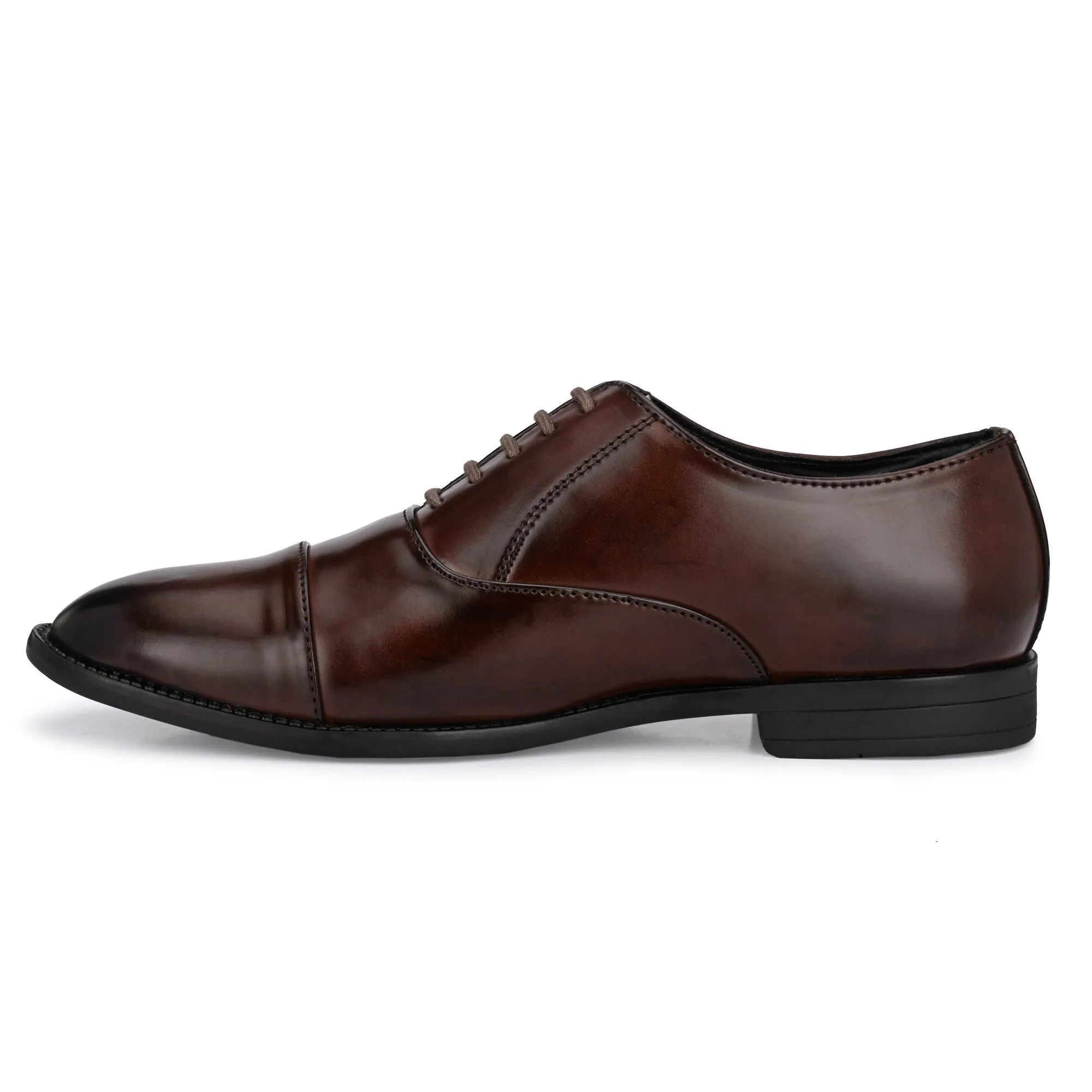 Attitudist Unisex Handcrafted Oxford Brown Plain Formal Laceup Derby Shoes With Cap Toe