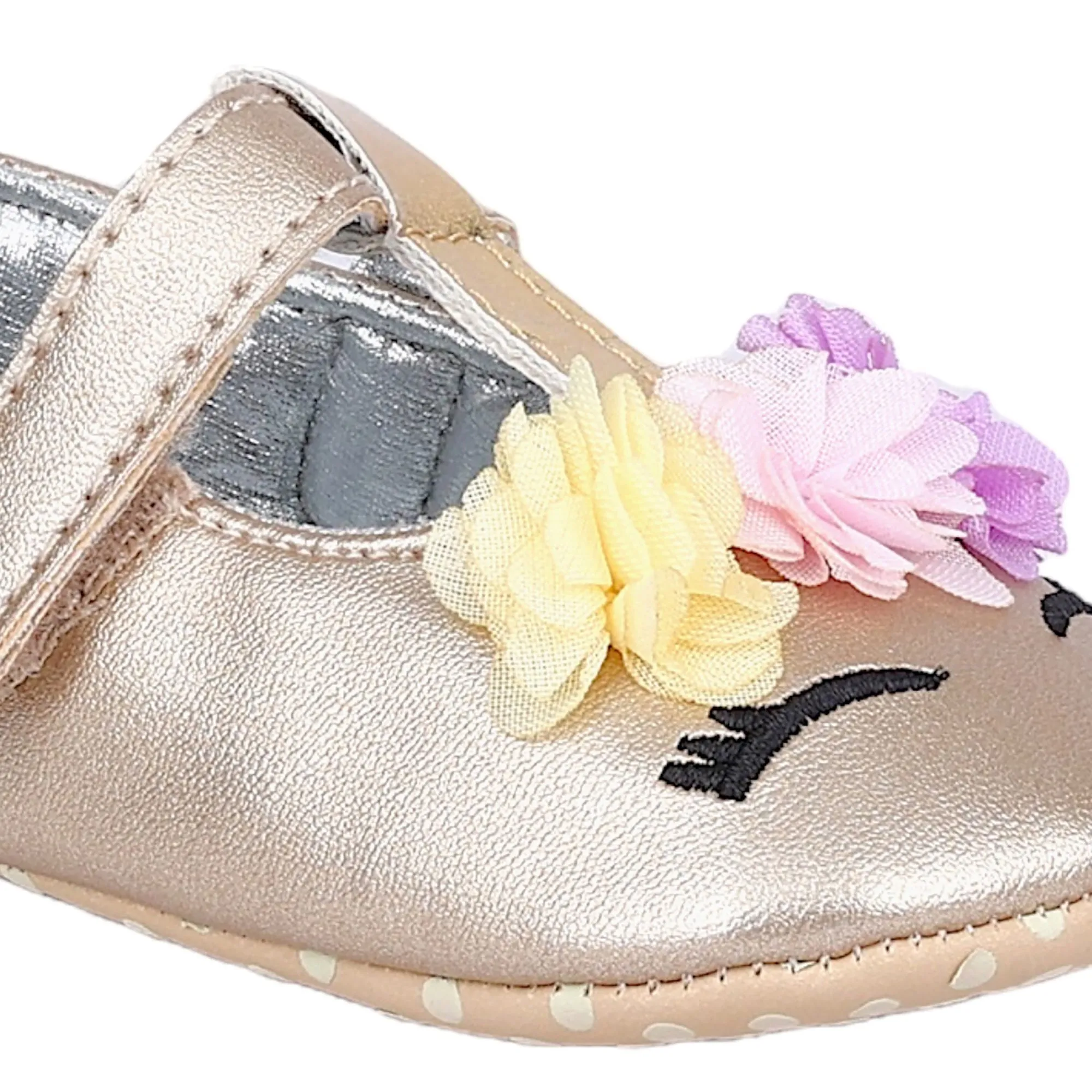 Baby Moo Cute Princess Metallic T-Strap Anti-Skid Ballerina Booties - Gold