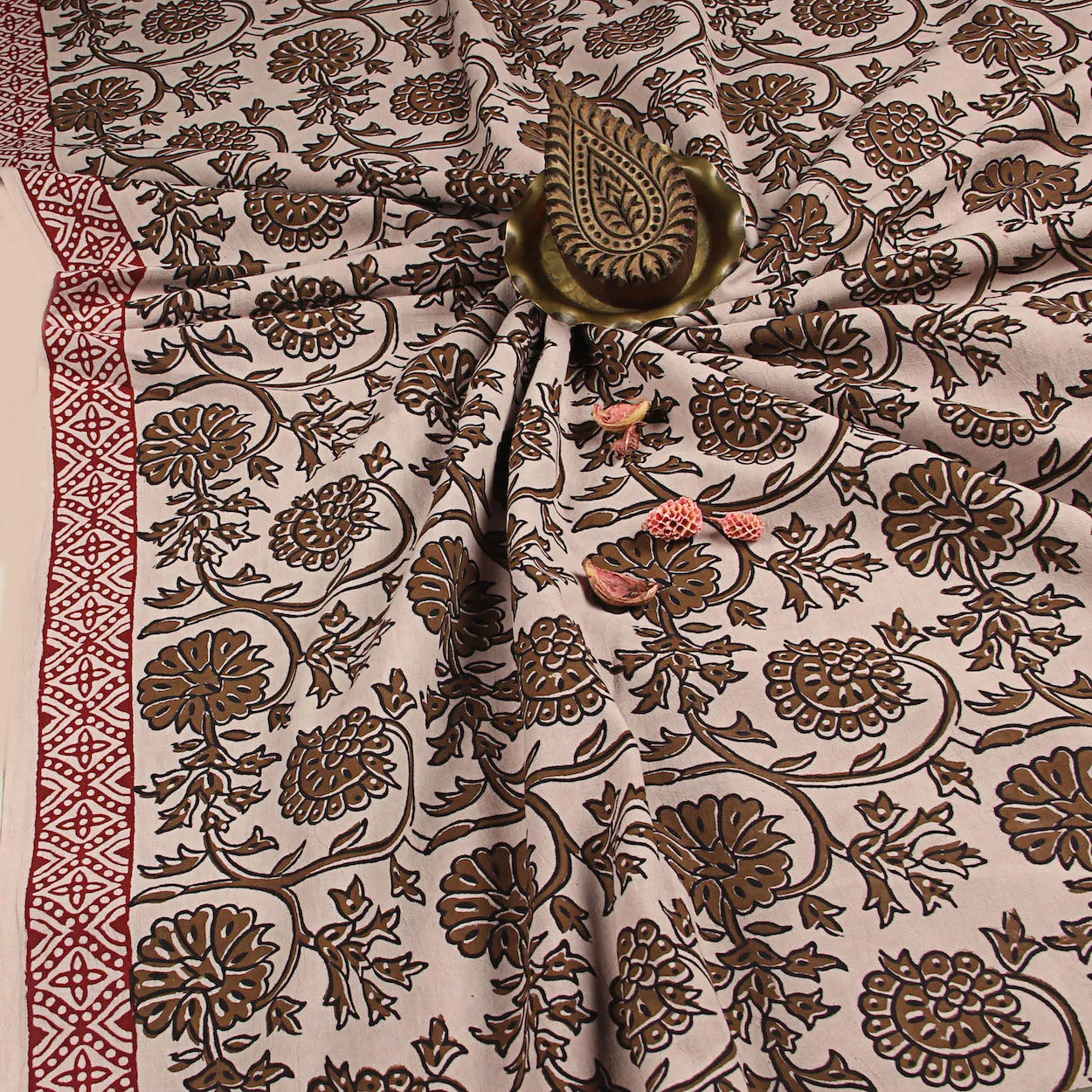 Bagh Flower Jaal Hand Block Printed Cotton Fabric