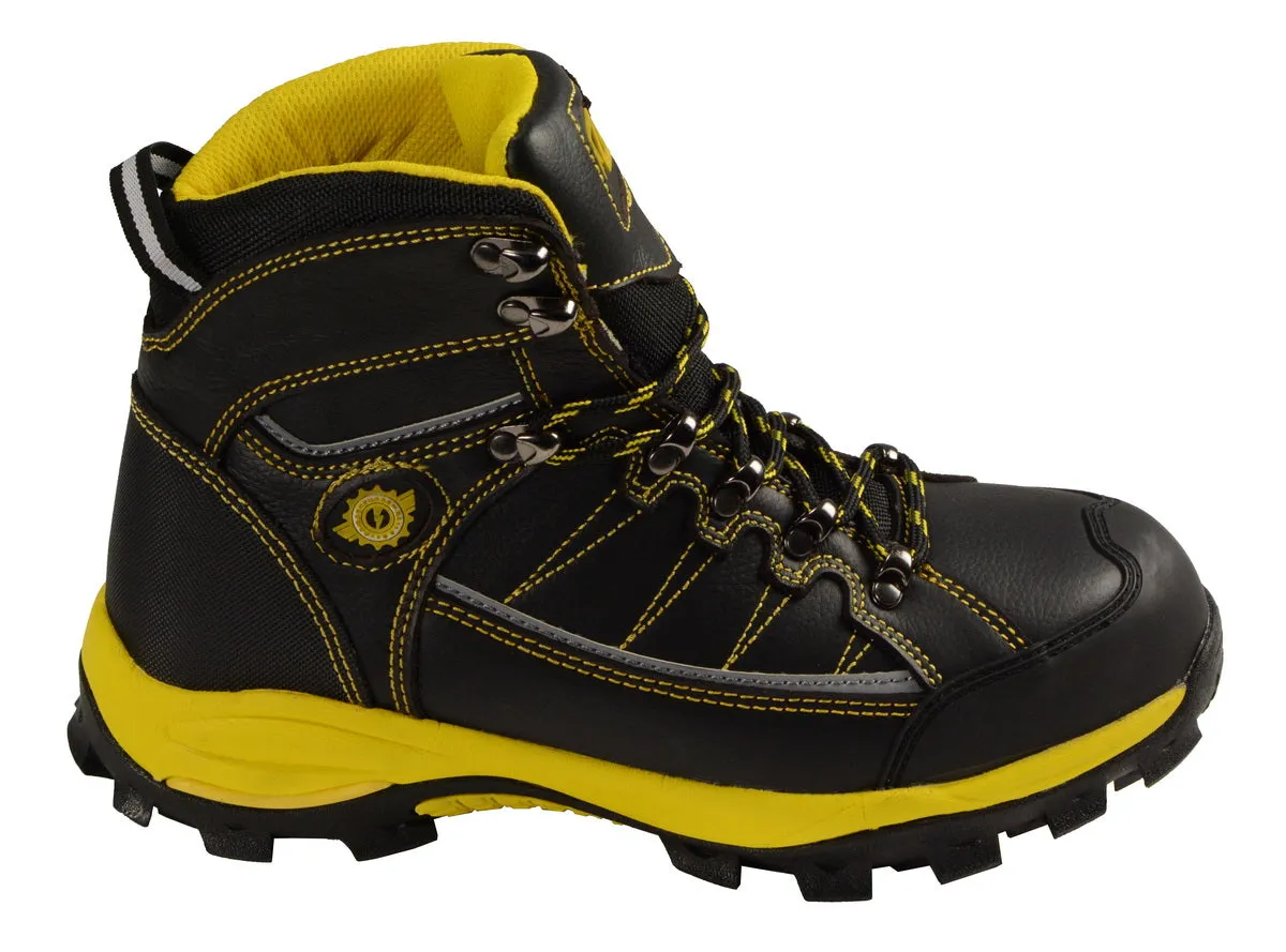 Bazalt MBM9122 Men's Black with Yellow Water and Frost Proof Leather Outdoor Lace-Up Boots