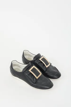 Black Leather Bow Slip On Sneaker