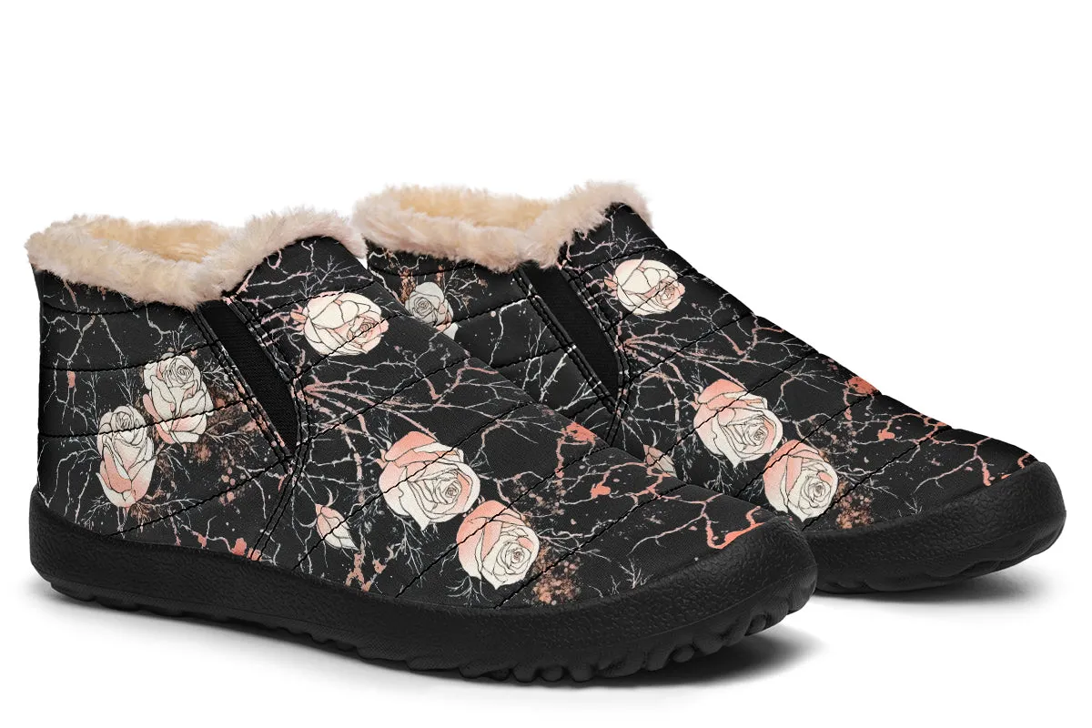 Blush Kintsugi Rose Winter Sneakers - Warm & Easy Slip-On Shoes Lined with Vegan Wool with Anti-Slip Soles