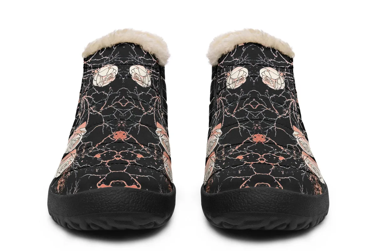 Blush Kintsugi Rose Winter Sneakers - Warm & Easy Slip-On Shoes Lined with Vegan Wool with Anti-Slip Soles