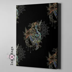 Bohemian Winged Unicorn Mandala Moon Gallery Wrapped Canvas