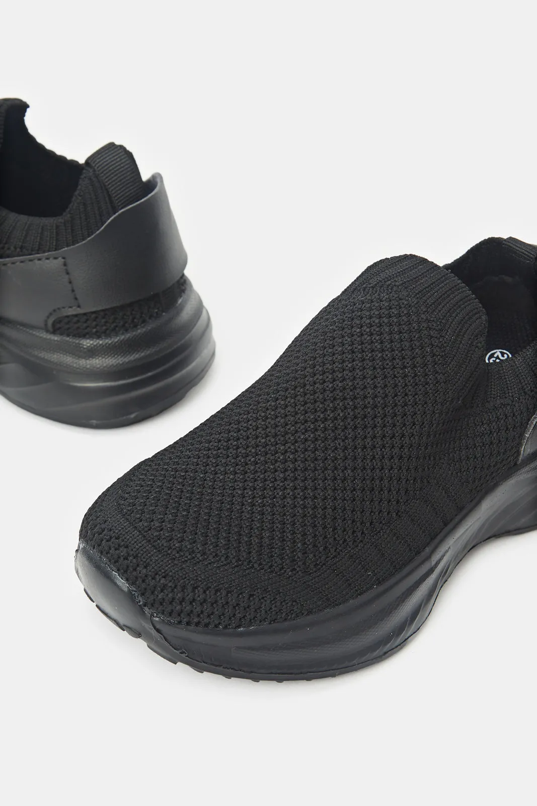 Boys Triple Black Knit Slip Ons