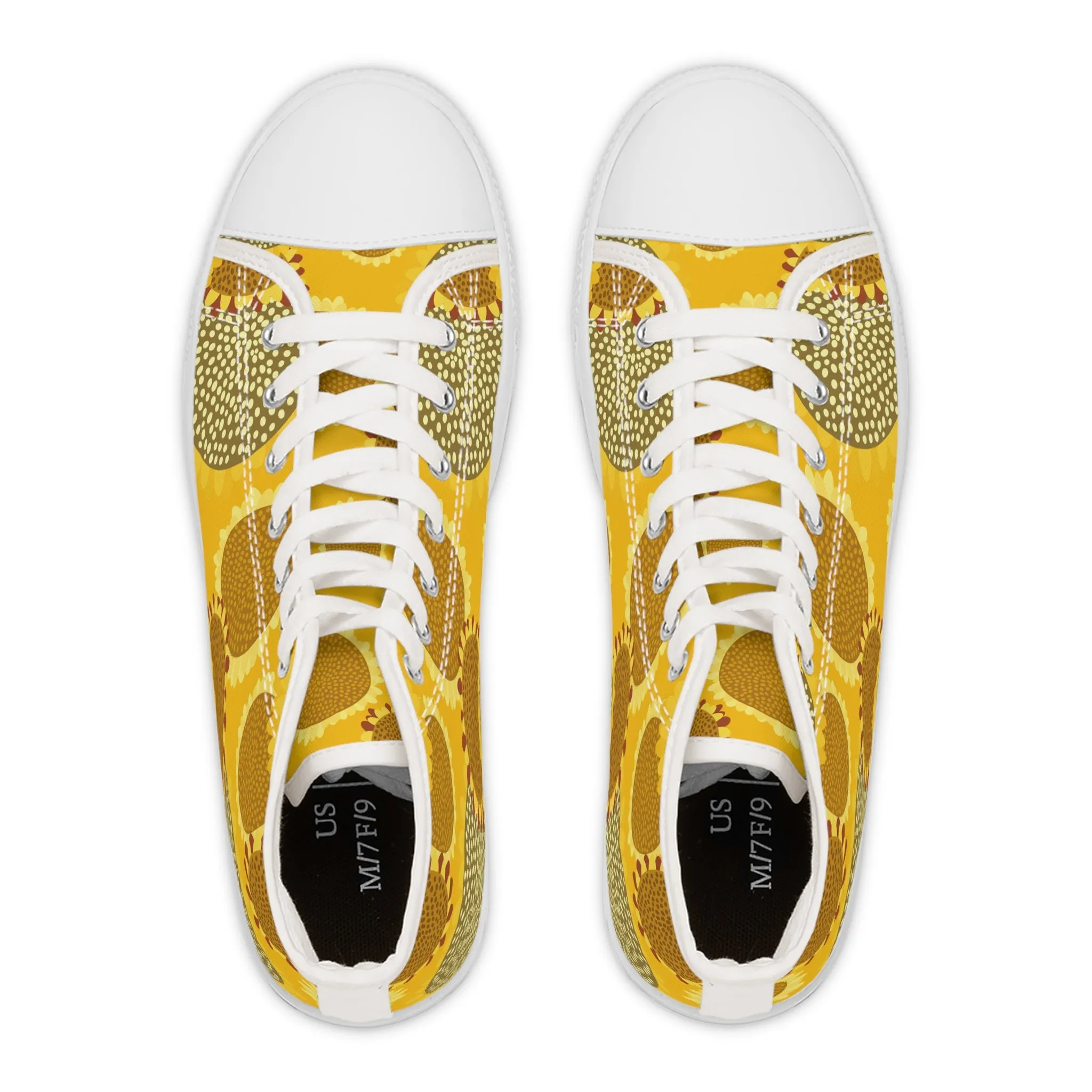 Bright Sunflowers on a Yellow Background Women's High Top Sneakers