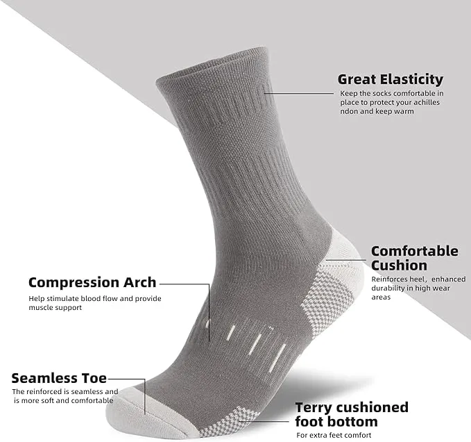 BUDERMMY Mens Socks Cushioned Work Socks Walking Socks Womens Crew Athletic Socks for Outdoor Hiking Trainer Running