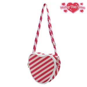 Candy Love Red Diagonal Stripes Heart Shaped Shoulder Bag [Made To Order]