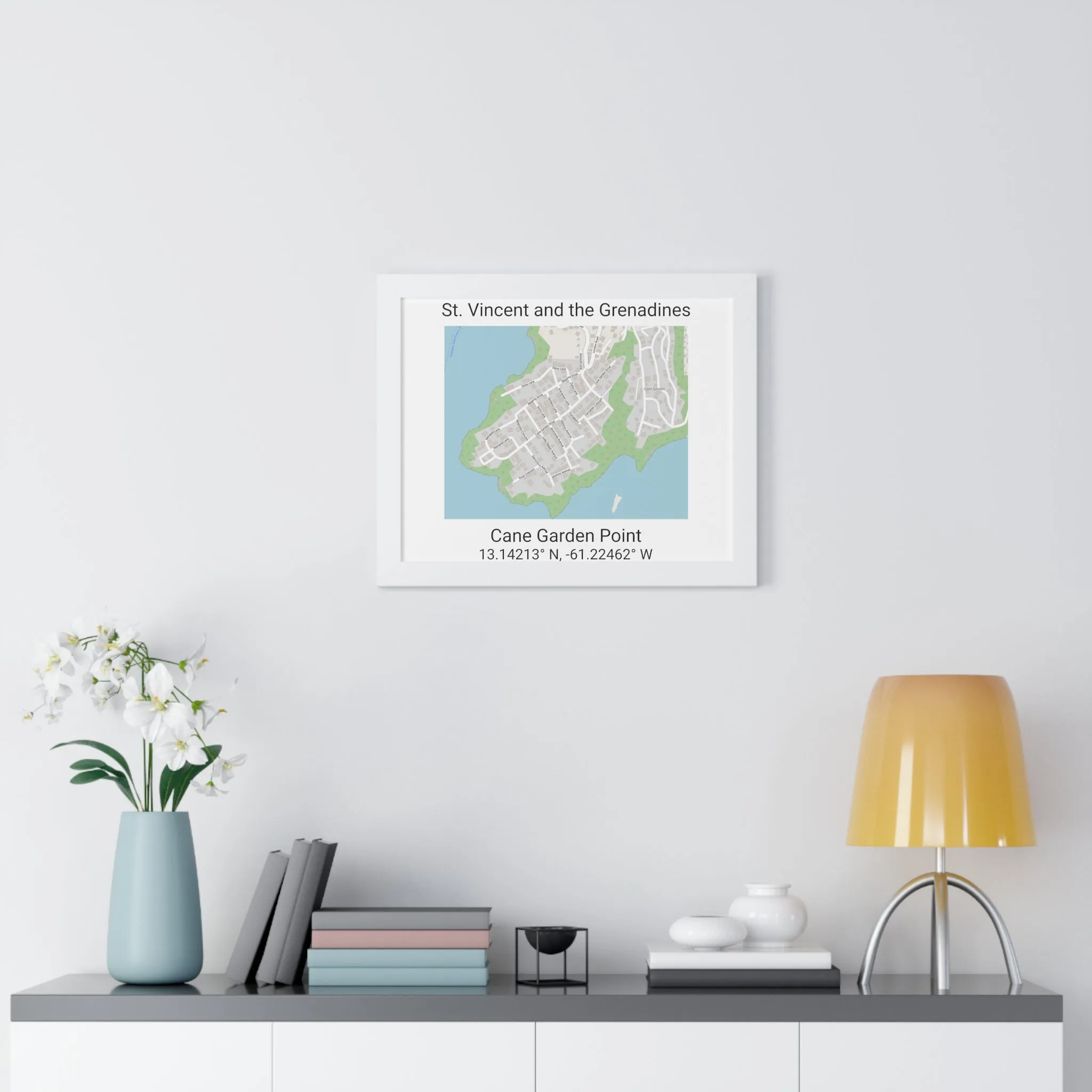 Cane Garden Point St. Vincent and the Grenadines Map Framed Print Poster, Cane Garden Point Streets Map Poster,