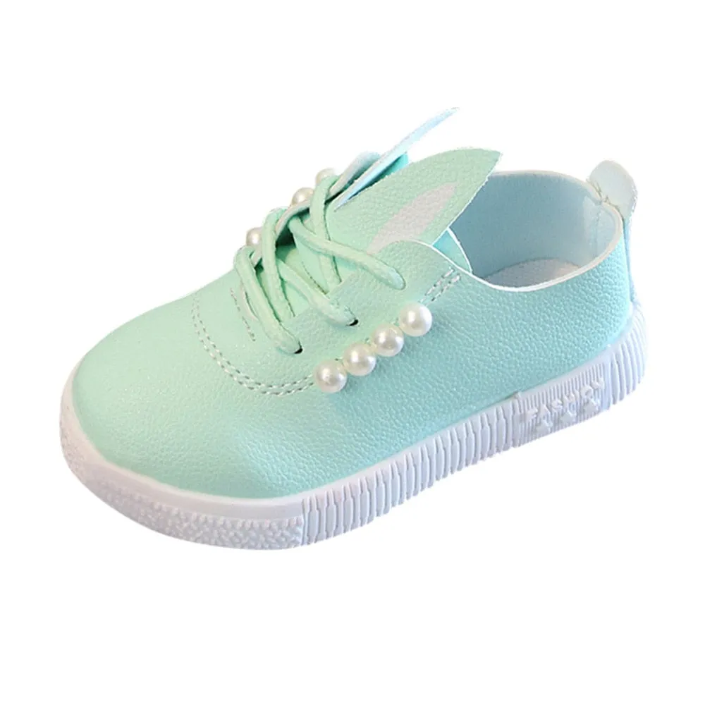 Casual Waterproof Girls' Rabbit Ear Shape Leather Shoes With Imitation Pearl