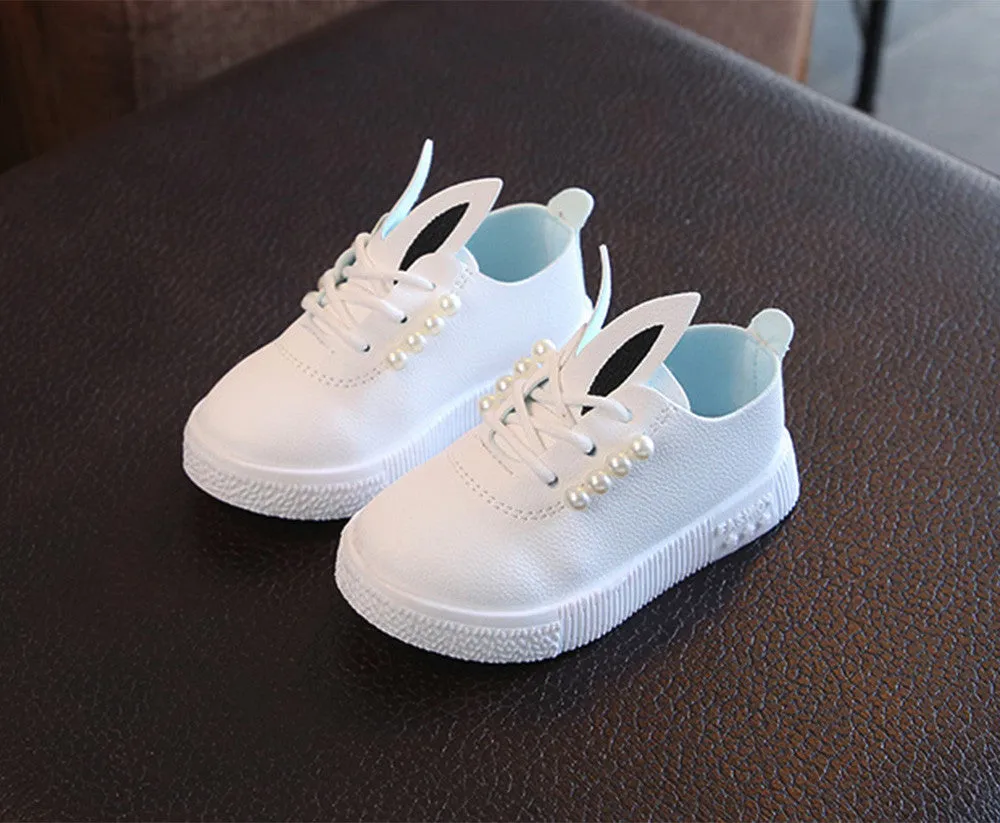 Casual Waterproof Girls' Rabbit Ear Shape Leather Shoes With Imitation Pearl