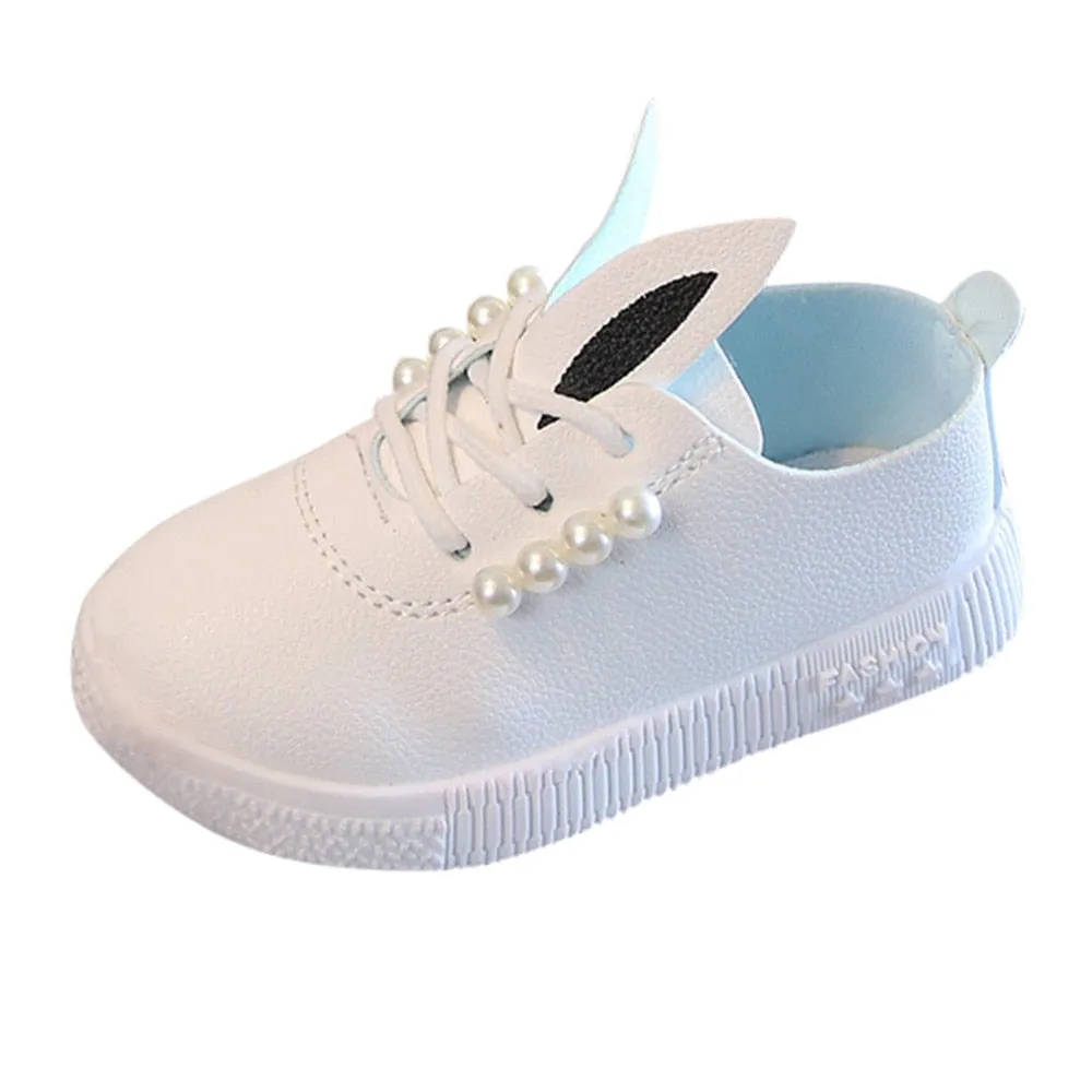 Casual Waterproof Girls' Rabbit Ear Shape Leather Shoes With Imitation Pearl