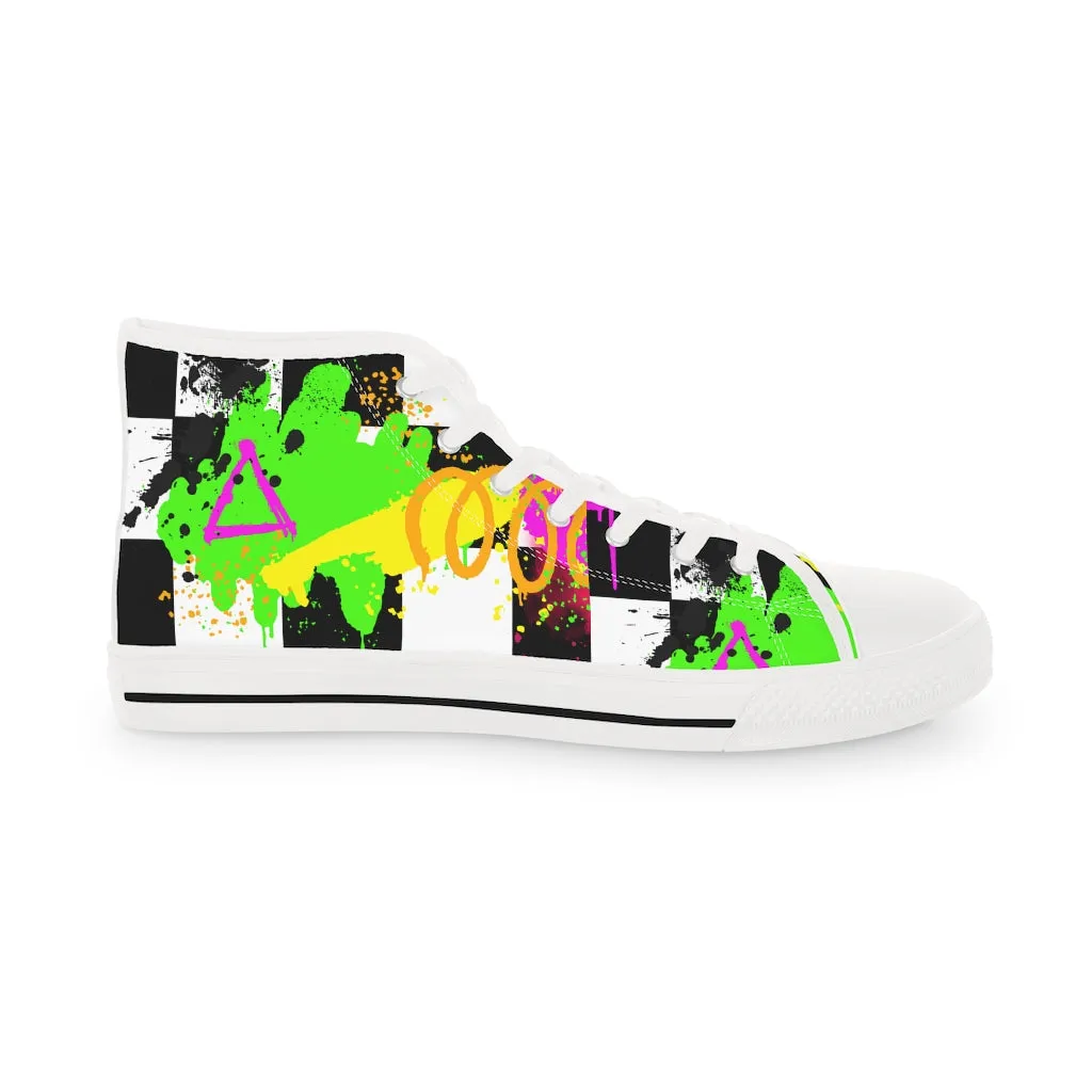 Checkered graffiti Men's High Top Sneakers