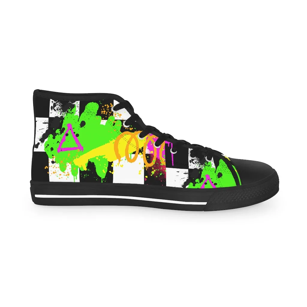 Checkered graffiti Men's High Top Sneakers