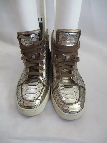 CHRISTIAN LOUBOUTIN Python Leather Hi-Top Sneaker TRAINER Shoe 36 GOLD Sport