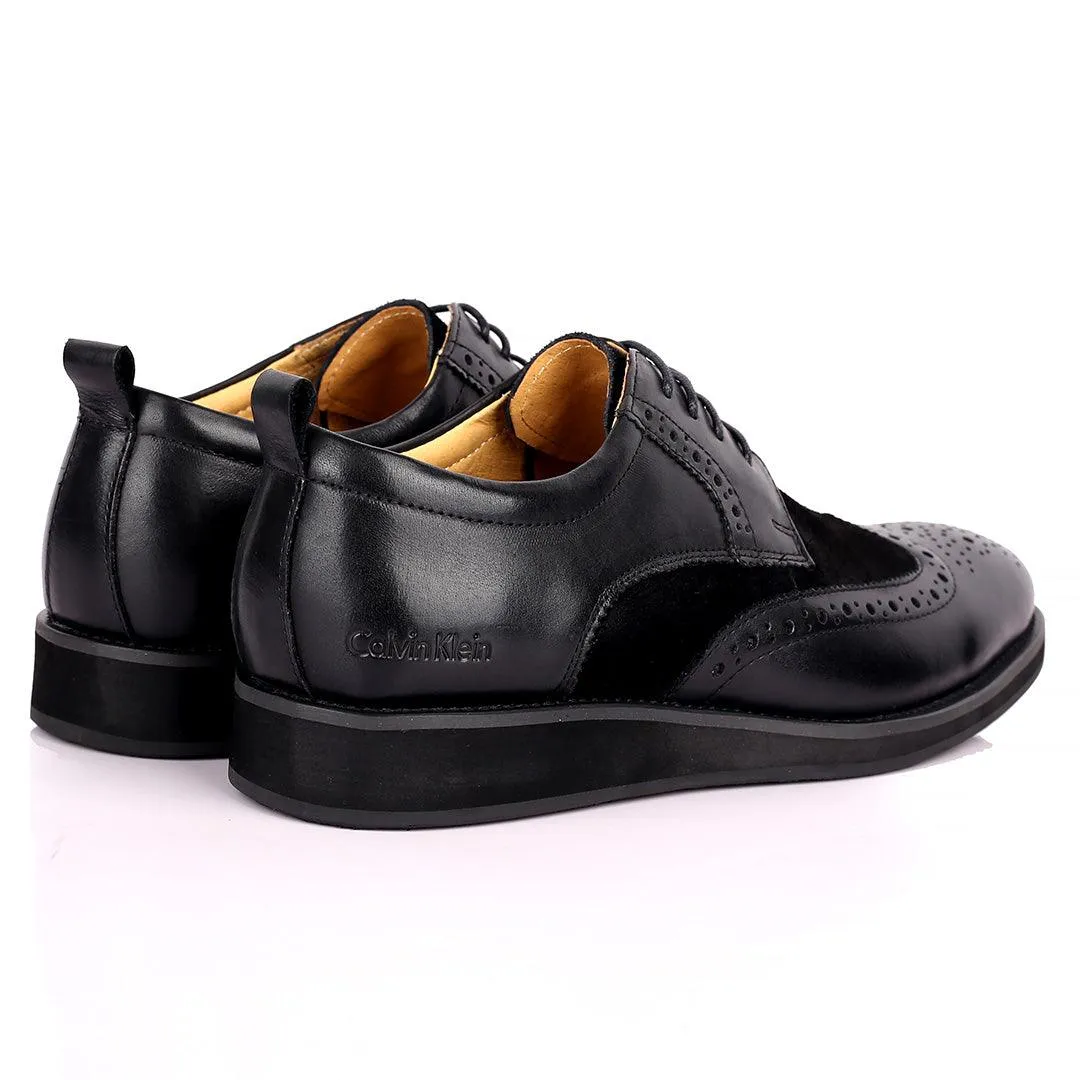 CK Classic Brogue And Half Suede Designed Leather Shoe - Black