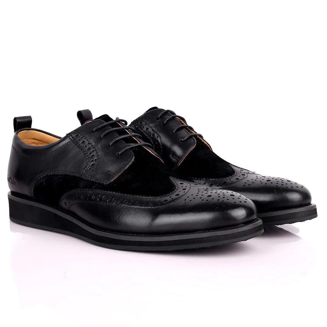 CK Classic Brogue And Half Suede Designed Leather Shoe - Black