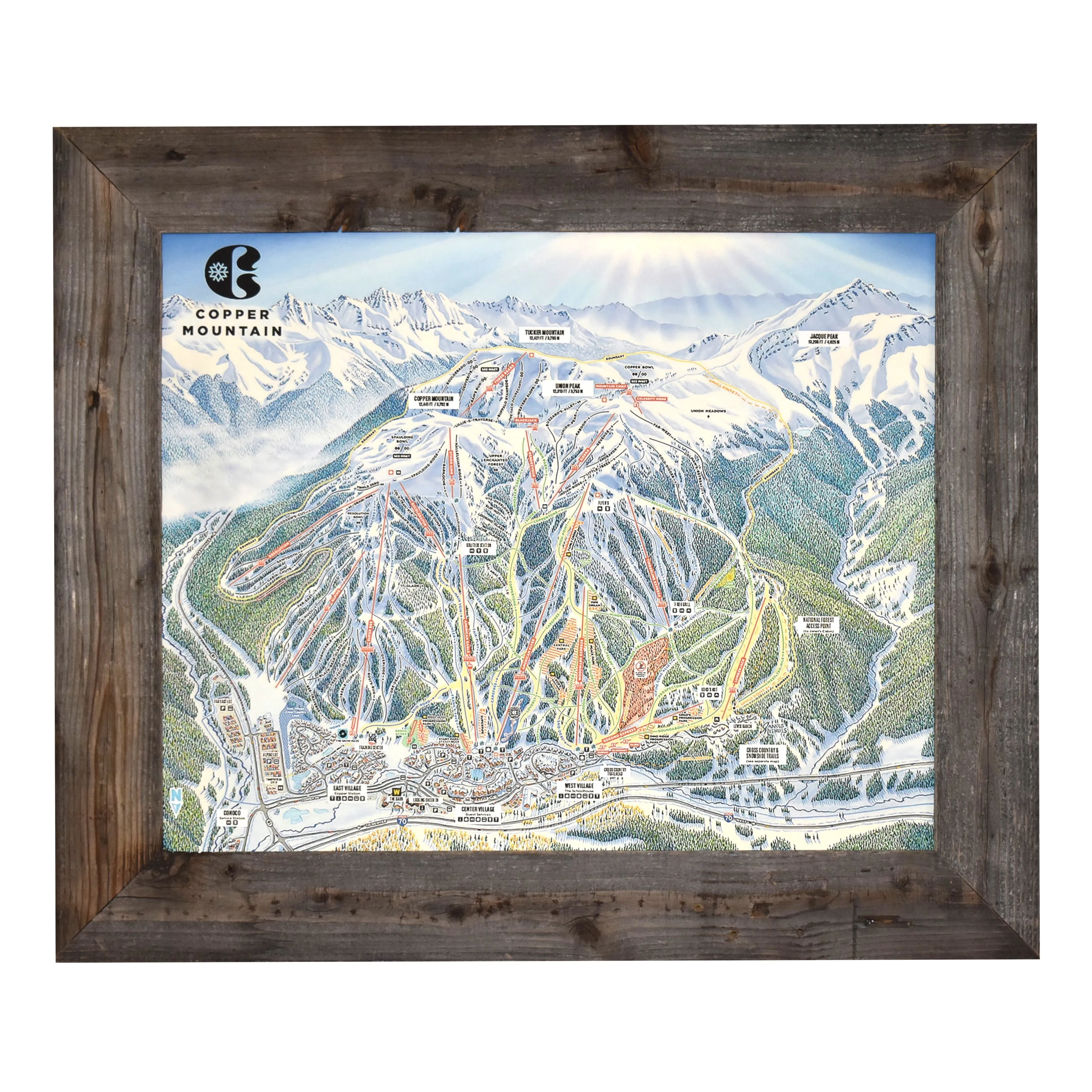 Copper Mountain Trail Map Canvas Print in Barnwood Frame