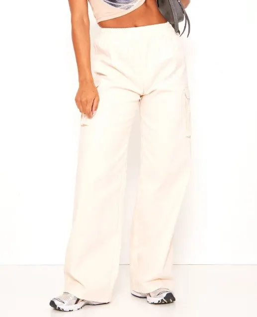 Cream Wide Leg High Waisted Cargo Trousers