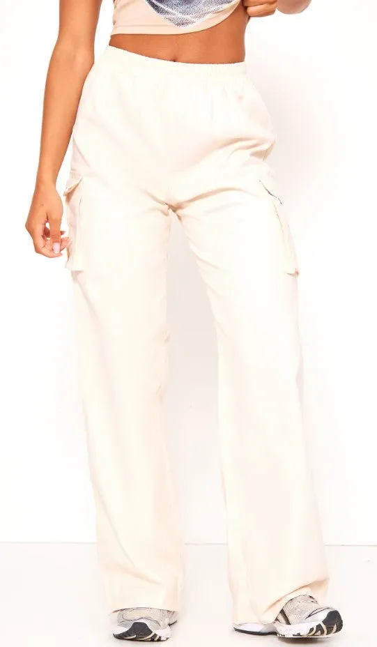 Cream Wide Leg High Waisted Cargo Trousers