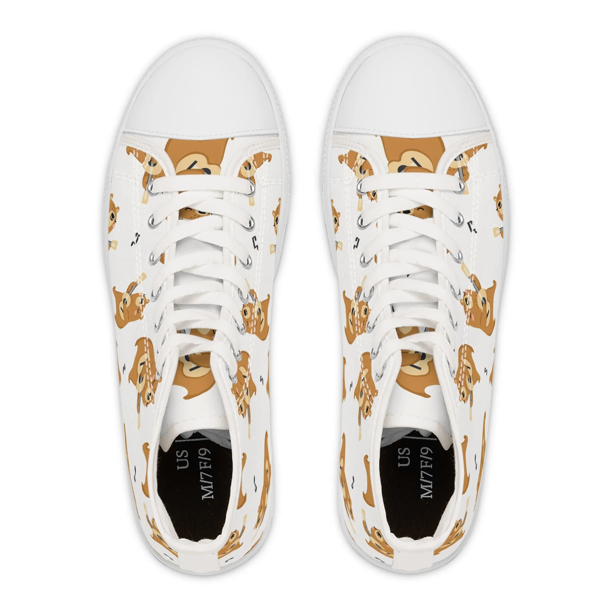 Cute Bear Playing Guitar Women's High Top Sneakers