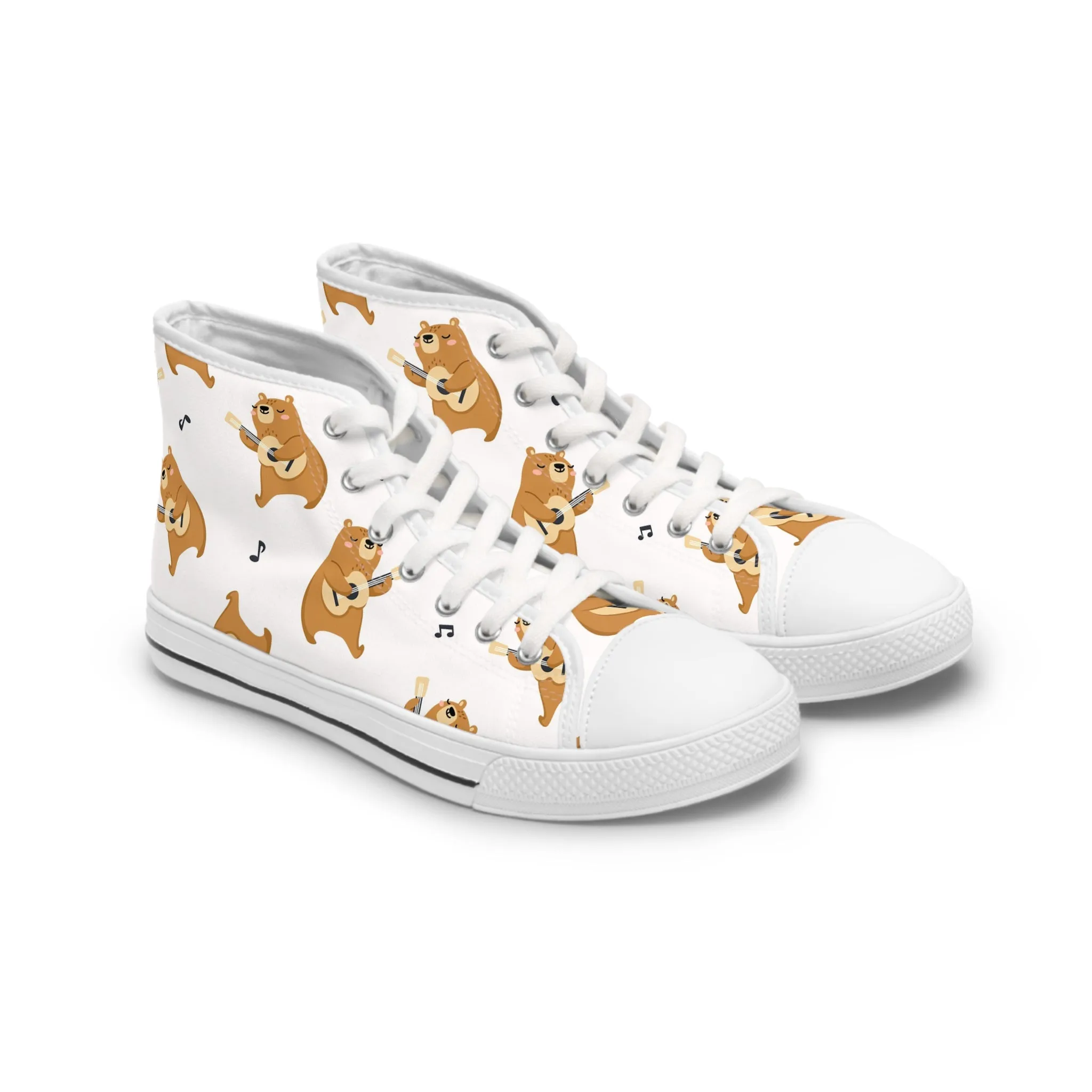 Cute Bear Playing Guitar Women's High Top Sneakers