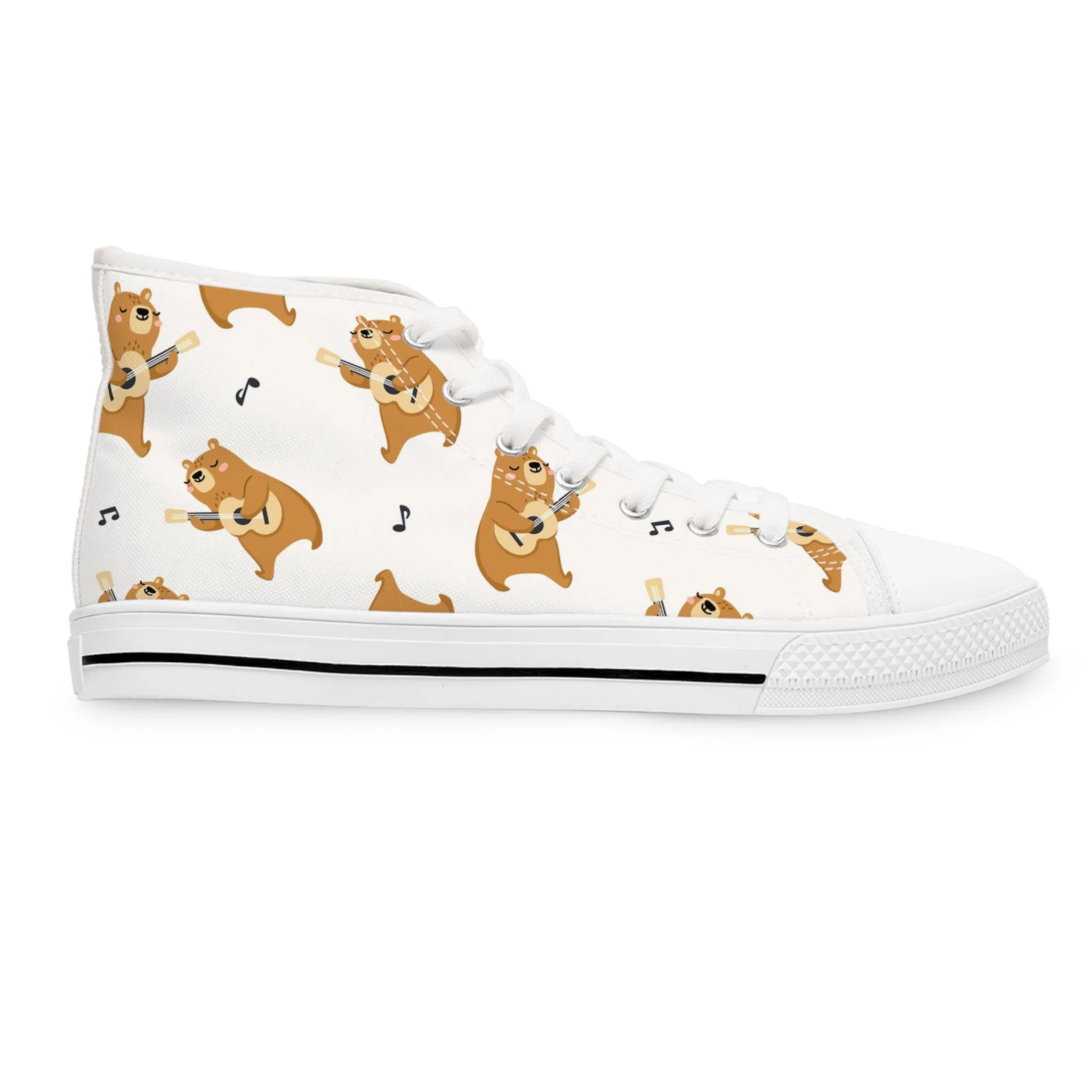 Cute Bear Playing Guitar Women's High Top Sneakers