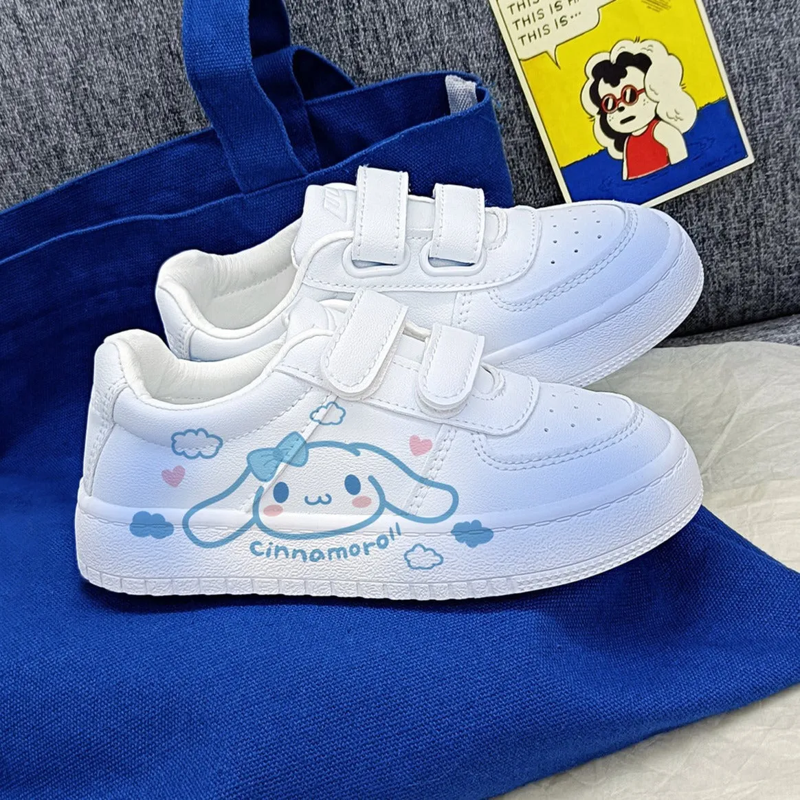 Cute Kawaii Dog Student Sneakers Kids Size with Velcro Fastener