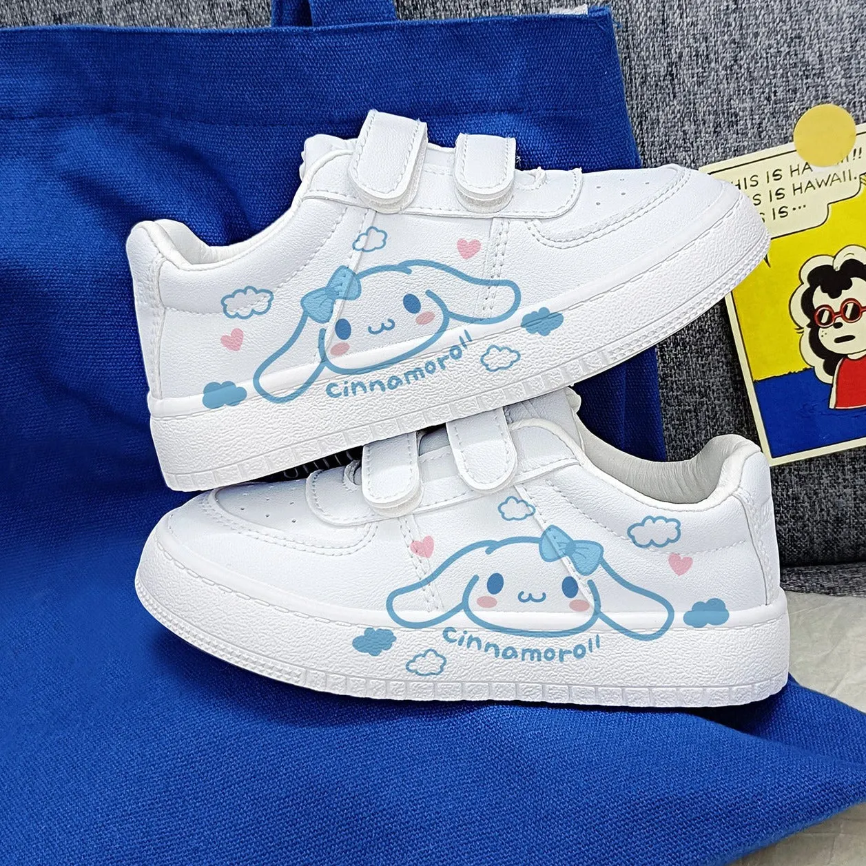 Cute Kawaii Dog Student Sneakers Kids Size with Velcro Fastener