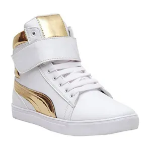 Designer Leatherette High Ankle Length Velcro White Shimmery Casual Sneakers