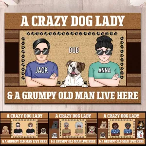 Dog Loves - A Crazy Dog Lady & A Grumpy Old Man Live Here - Customized Doormat